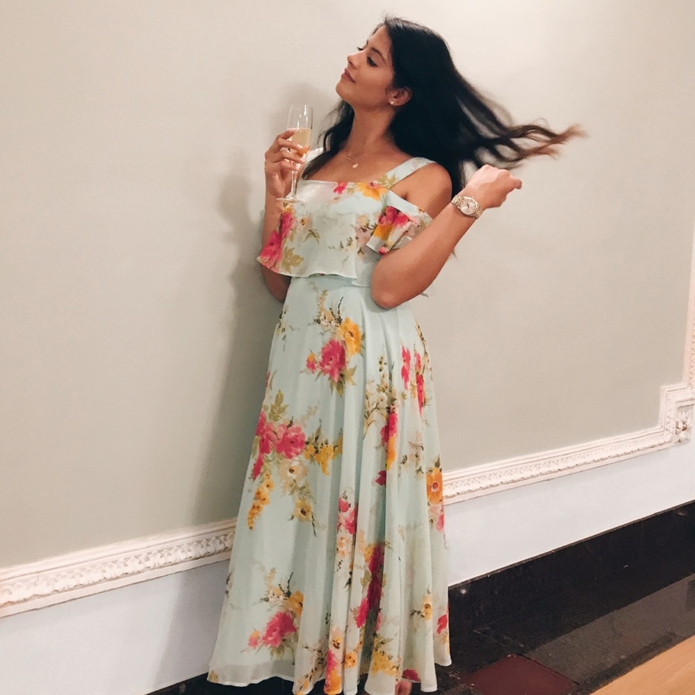 Cold Shoulder Floral Print Dress